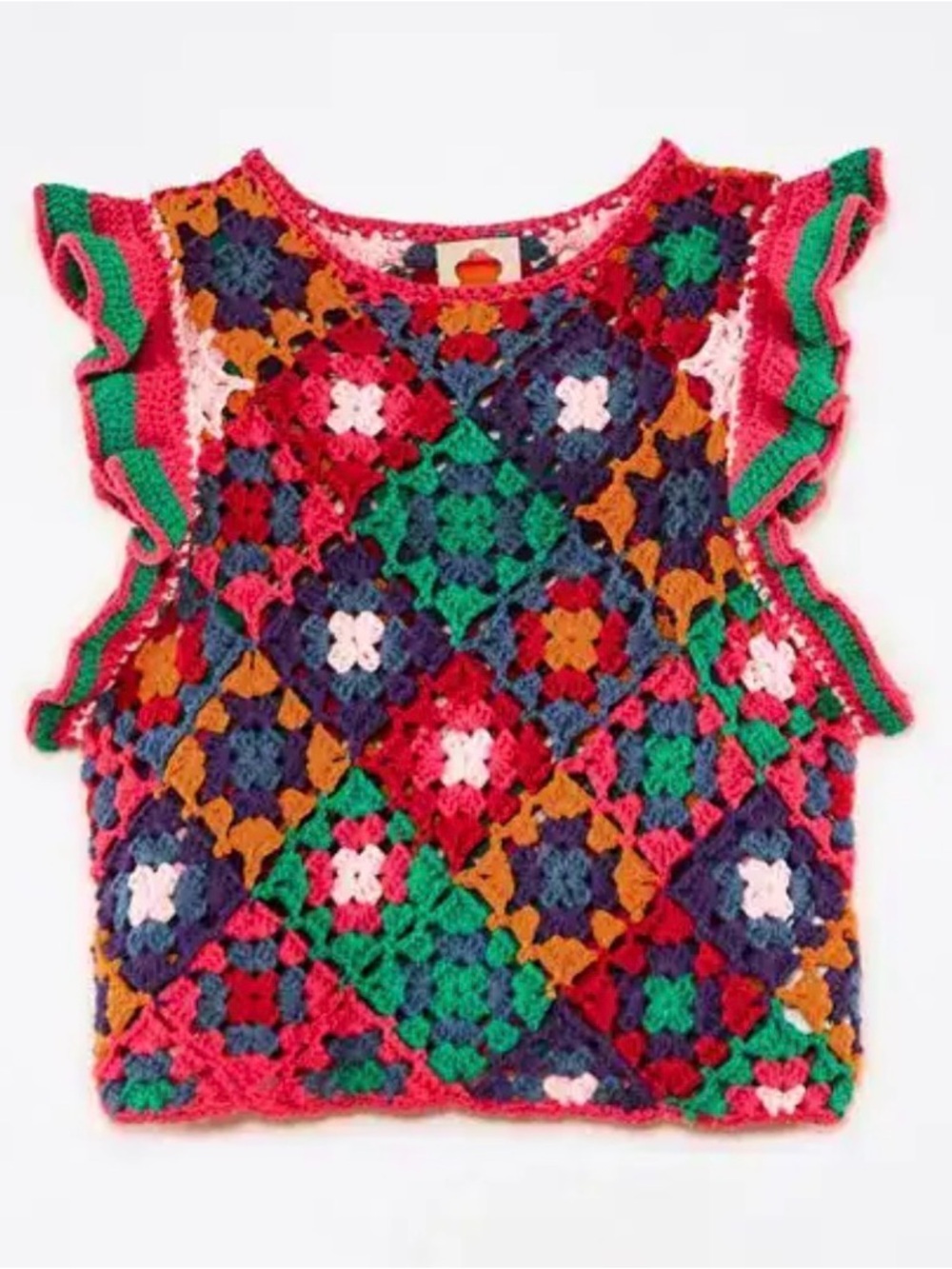 Farm Rio Crochet Square Colorful Vest